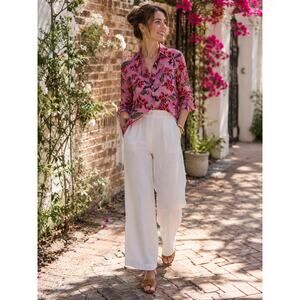 Vintage Carole Little Pink Orchid Floral Blouse | 90s Botanical Rayon Top Sz 6